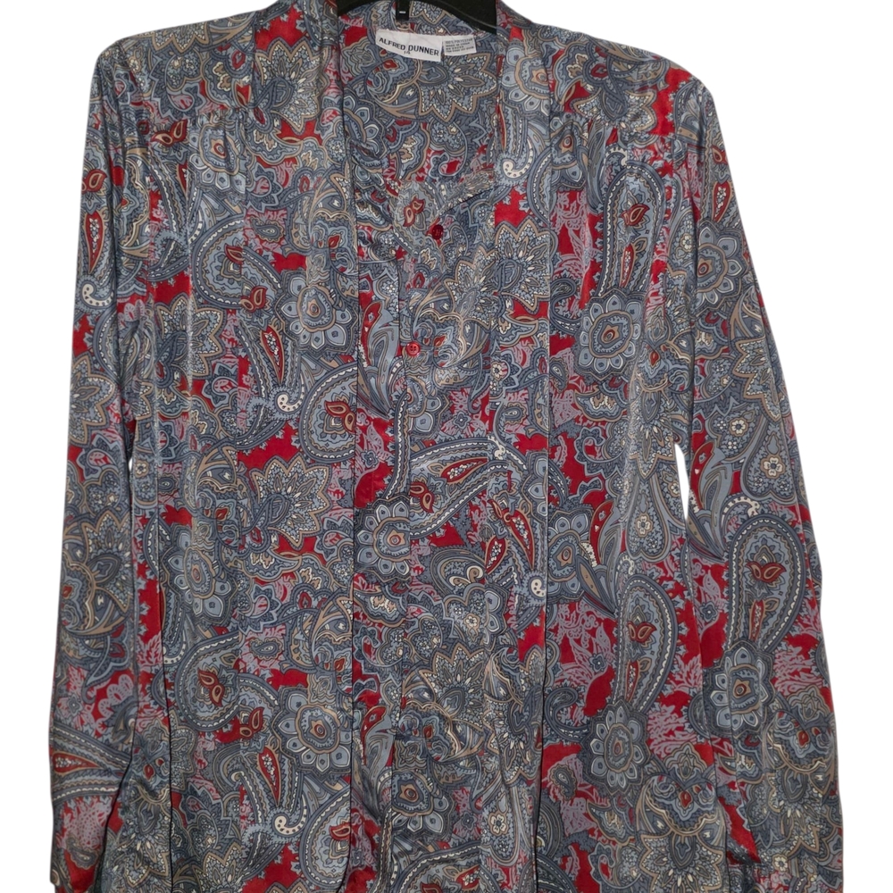 Alfred Dunner Women’s Size 14 Paisley  Blouse Red Blue Vintage